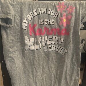 Gray Graphic Tee with Pink and White Design